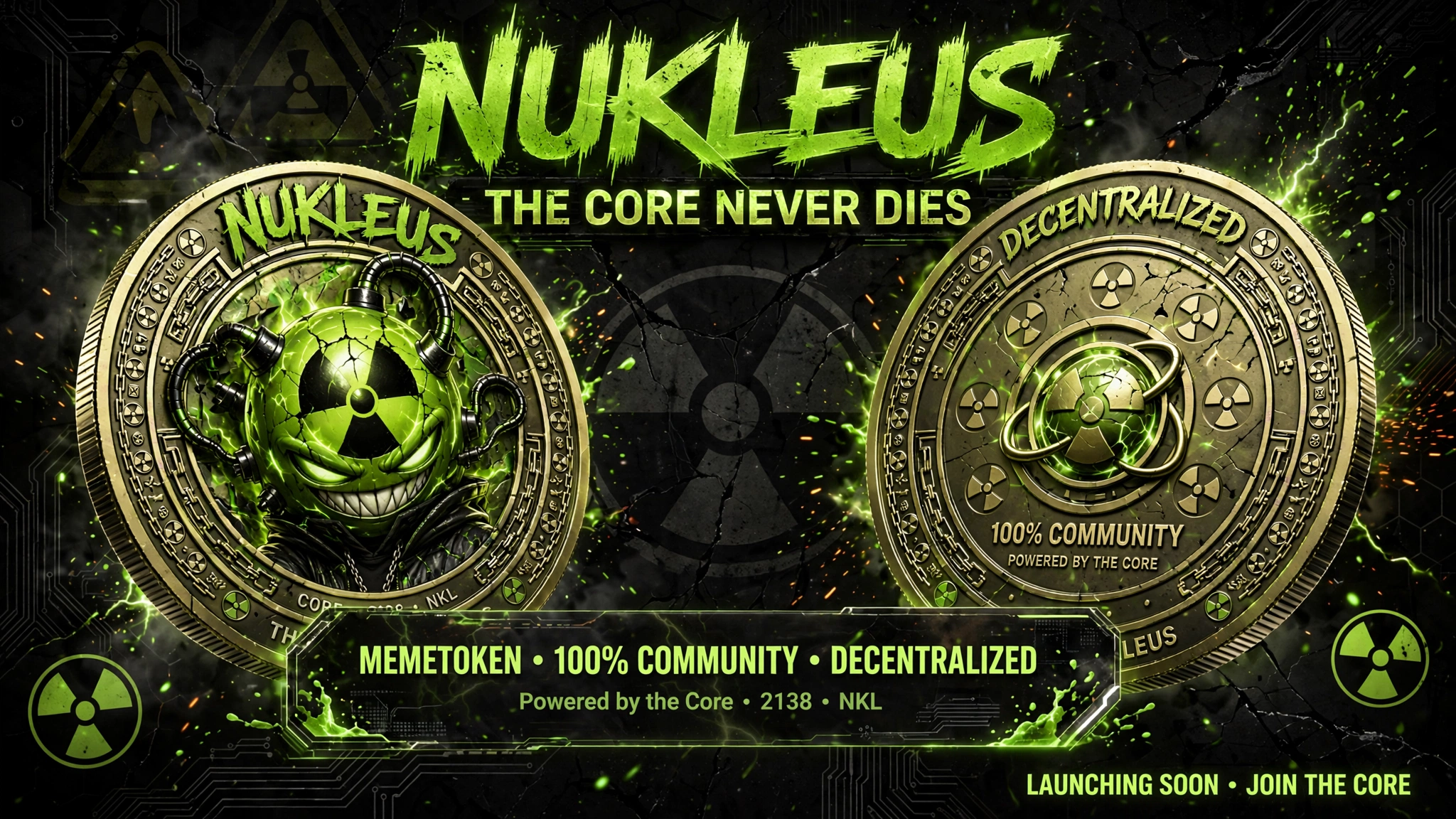 Nukleus Meme coin! 100% community & decentralized SUPER LIMITED TIME ONLY! Also shirts , hats also made with this logo!