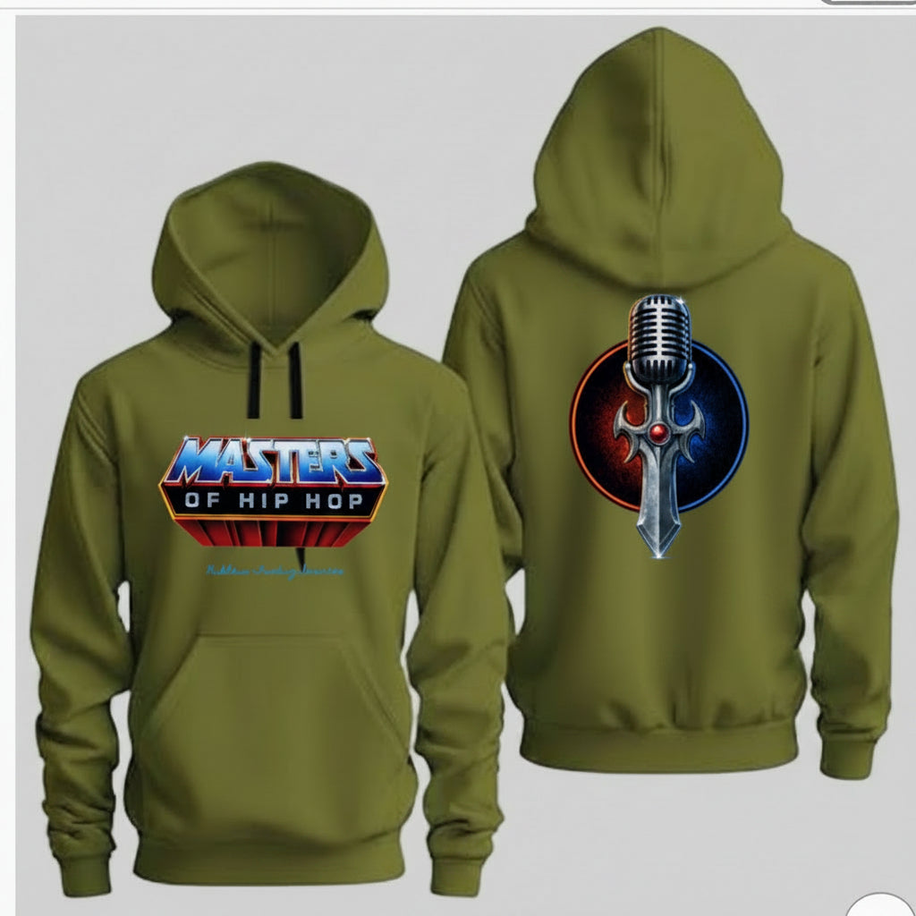 Masters Of Hip Hop SPECIAL EDITION  Army green hoodie with sword of power and mic